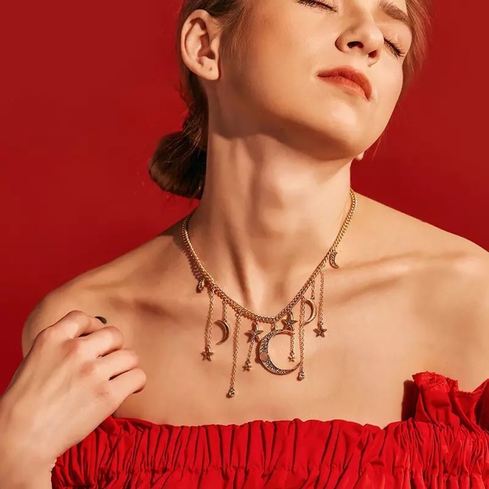 Bohemian Moon & Stars Crystal Necklace - Picture 3 of 16